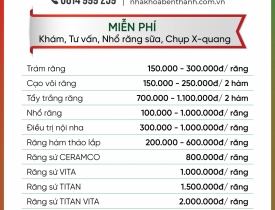 BẢNG GIÁ NHA KHOA BẾN THÀNH